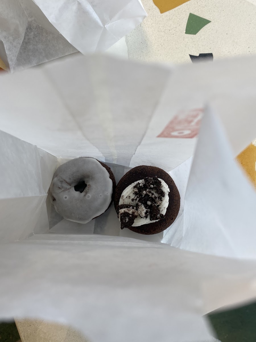 Chocolate glazed and cookies and cream donuts!