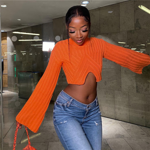 Title 3, Short Open Navel Knit Sweater For Women