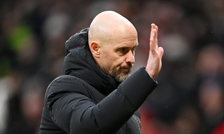 Manchester United manager Erik ten Hag acknowledges the fans after his team’s Premier League defeat against Fulham at Old Trafford on Saturday.