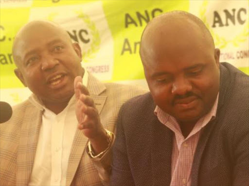 ANC deputy party leader Ayub Savula and Butere MP Tindi Mwale at the party's headquaters on Friday, January 11, 2019. /EZEKIEL AMING'A