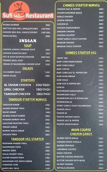 Sufi Cafe & Restaurant menu 