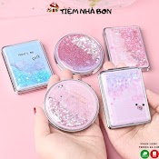 Gương Trang Điểm Mini 2 Mặt Vo Ngoai Nhũ Kim Tuyến, Gương 2 Măt Gâp Gon Nước Kim Tuyến Chay Lấp Lánh