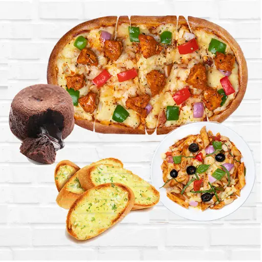 Non Veg Pasta + Garlic Bread + Non Veg Pizza + Any Dessart