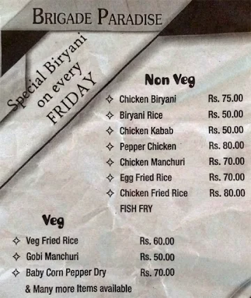 Brigade Paradise Hotal menu 