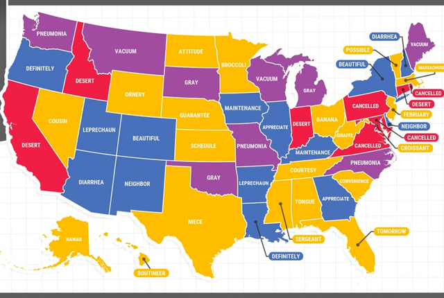 map of most misspelled words in america by state