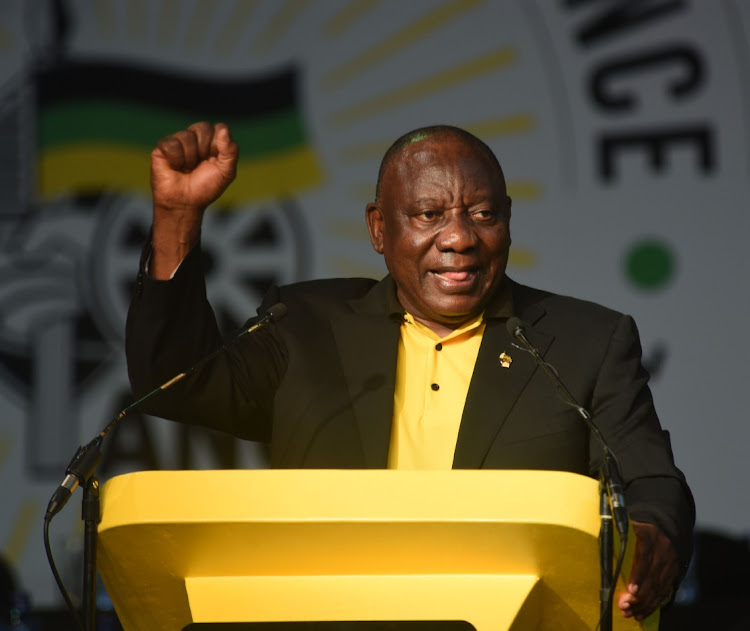 ANC president Cyril Ramaphosa briefs the ANC delegates and the media after elected to the ANC new leadership ( ANC TOP 7) at the ANC 55th National Conference at Nasrec in Johannesburg.