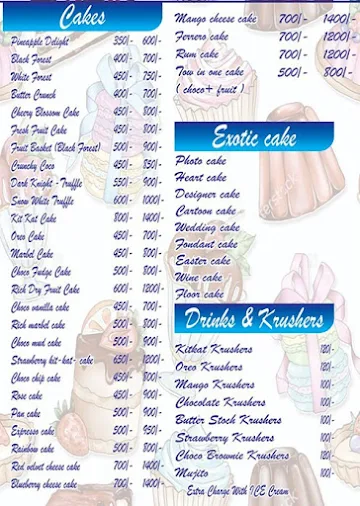 Cake Creatorz menu 