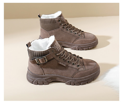Title 4, Womens cotton-padded suede boots, round toe, t...