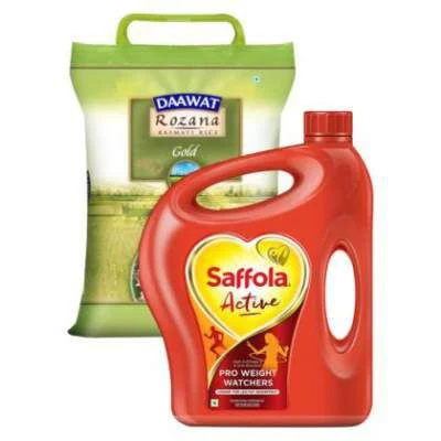 Saffola Active Oil With Daawat Rozana Gold Basmati Rice Combo Pack - 5 kg