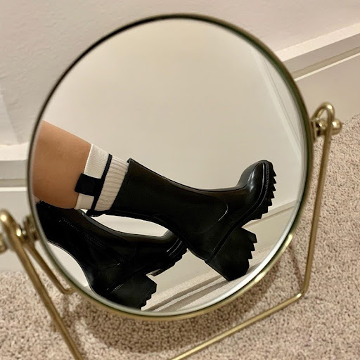 Title 6, Thick-soled block heel square toe boots offer a...