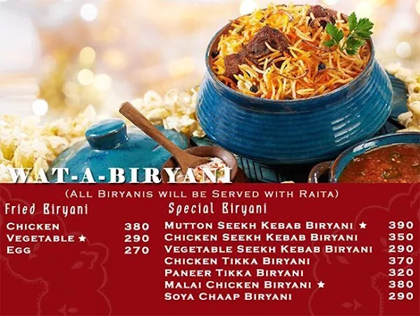 Wat-a-Biryani menu 