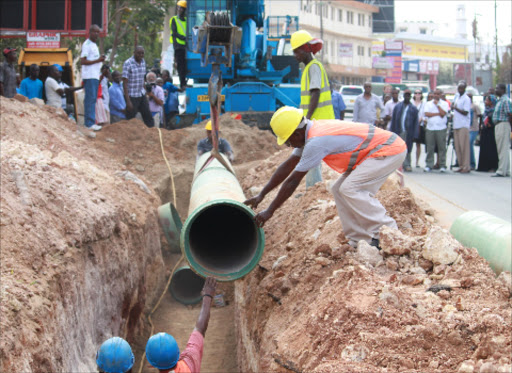 EXPANSION: One of the pipes being laid in the trenches at Ratna Square in Nyali on Saturday.Photo/Nobert Allan