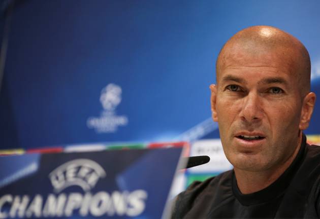 Real Madrid's coach Zinedine Zidane attends a news conference during open media day.