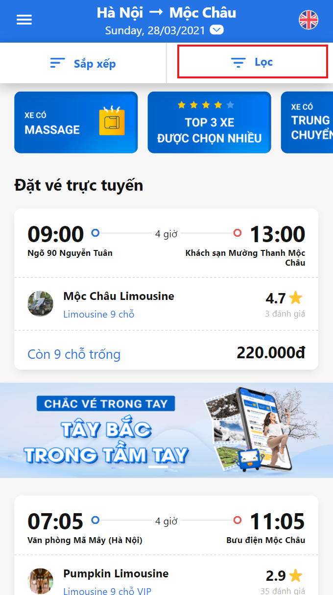 Dùng bộ lọc chọn xe Ka Linh.