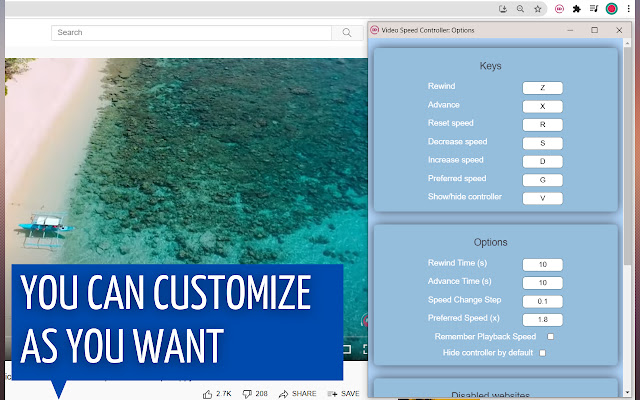 VSC - Video Speed Controller chrome extension
