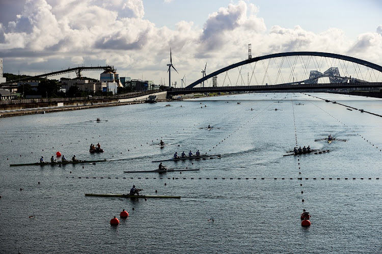 A general view of athletes training prior to competition on day one of the Tokyo 2020 Olympic Games at Sea Forest Waterway on July 24, 2021 in Tokyo, Japan.