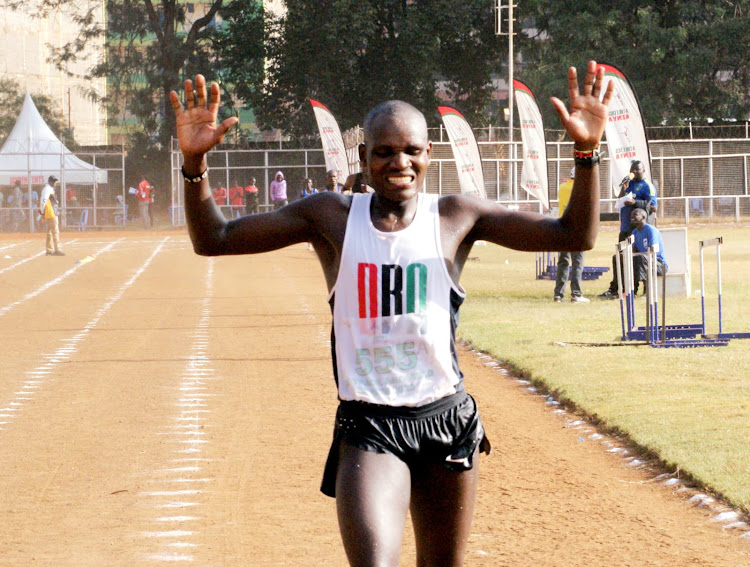 Dominic Samson Ndigiti after finishing second during Thika Athletics Kenya Track and Field meet in Thika. He will be chasing his maiden win in Mombasa come next weekend