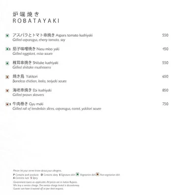 Yataii - Shangri-La Hotel menu 