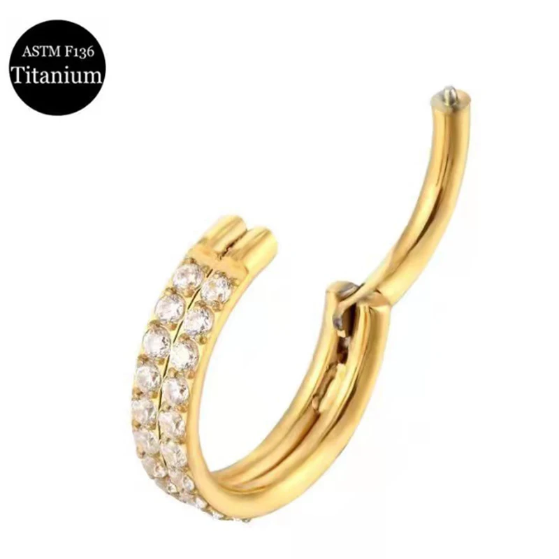 Piercing de nariz em titânio com camada dupla e zircônias incrustadas, brincos elegantes, hipoalergênico e moderno