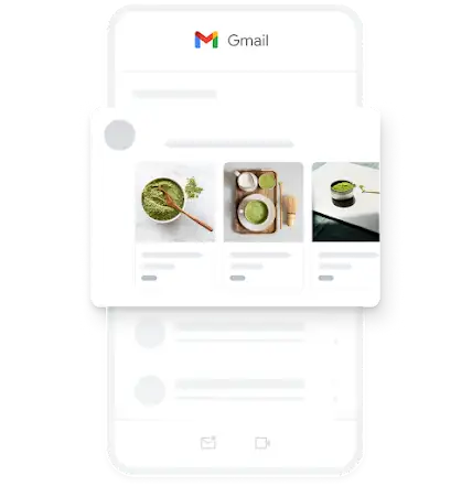 An example of a mobile Demand Gen ad within the Gmail app, featuring several images of organic matcha.