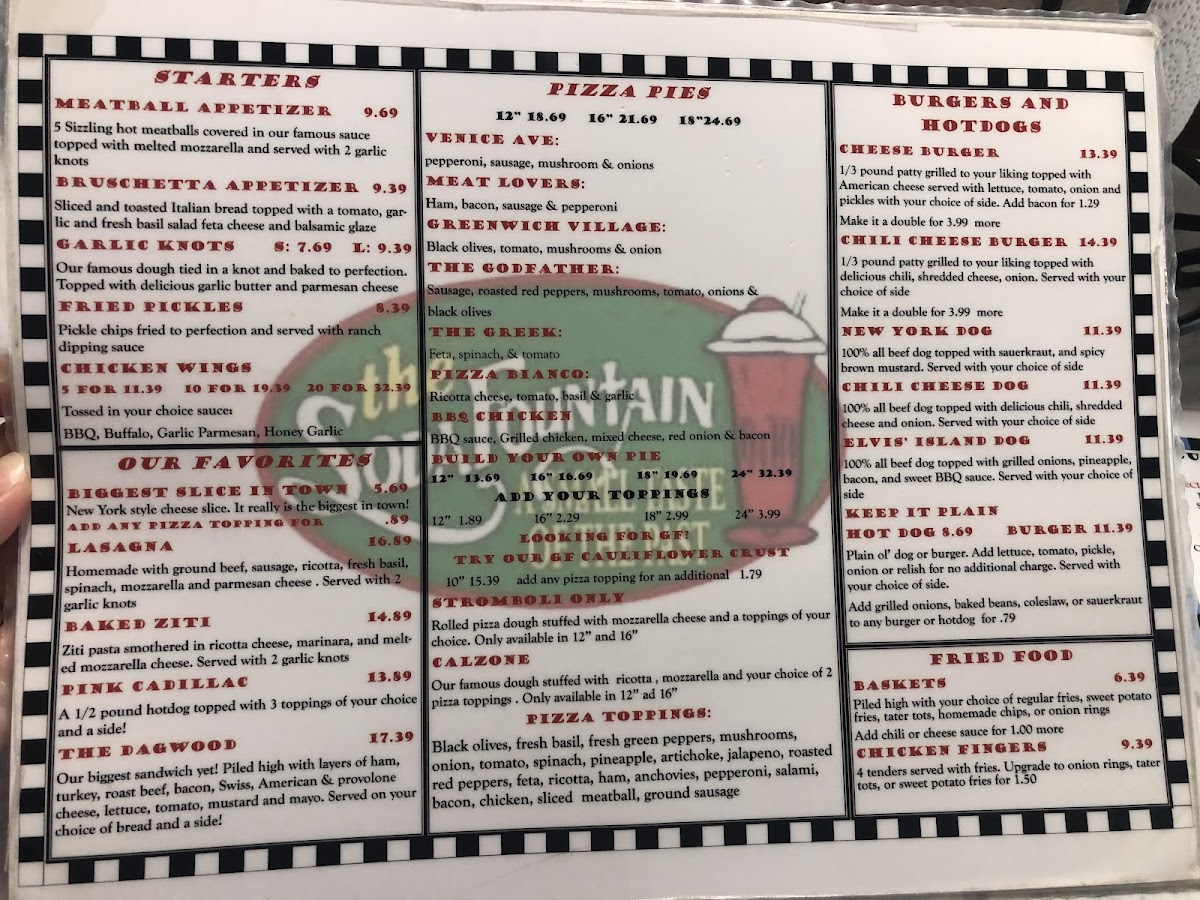 The Soda Fountain gluten-free menu