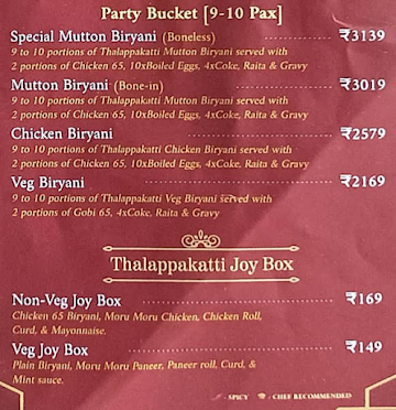 Dindigul Thalappakatti menu 