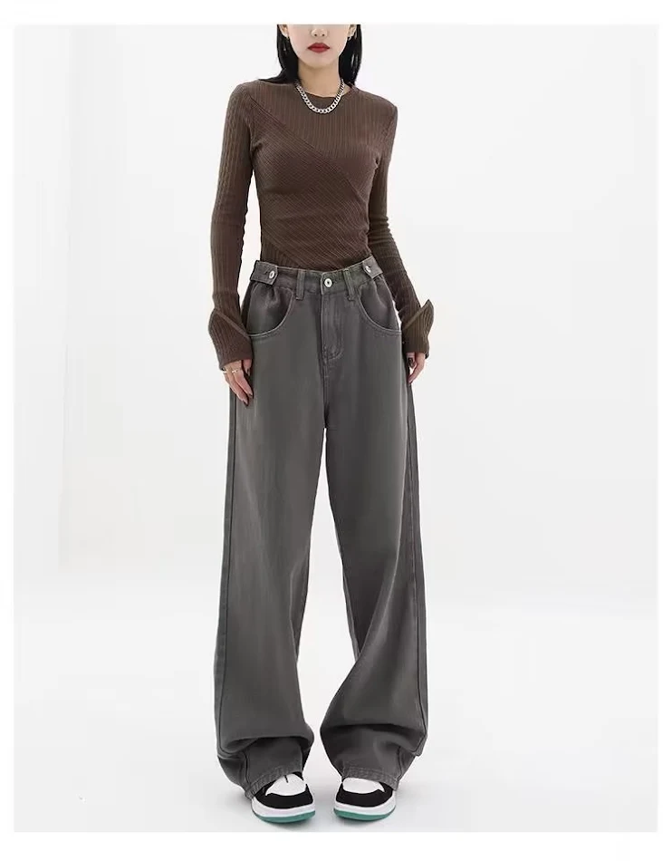 Nouveau jean artistique d'automne taille haute et décontracté. Confort et style pour un look tendance et décontracté, idéal pour la saison.