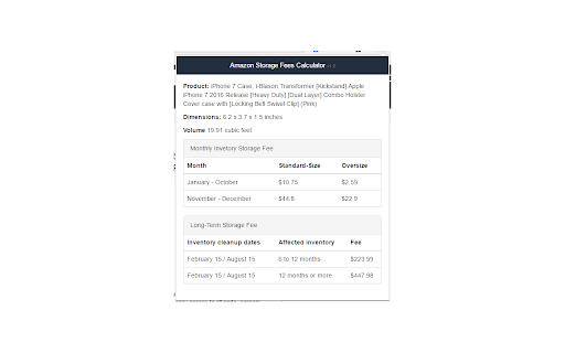 Amazon Storage Fees Calculator