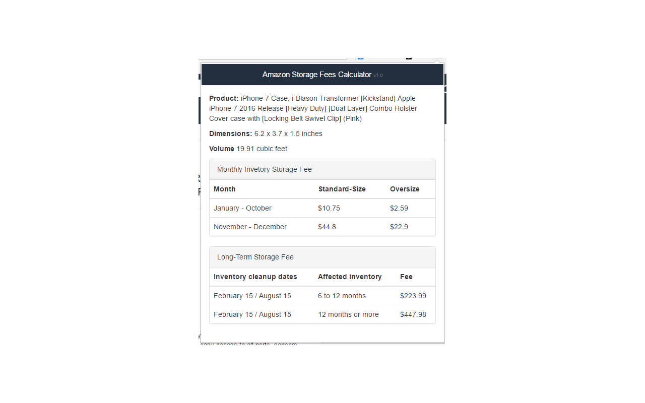 Amazon Storage Fees Calculator Preview image 3