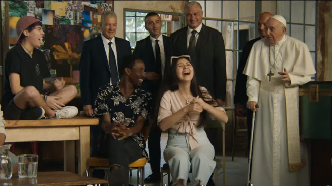 Pope Francis with some young people who quizzed him for 'The Pope Answers' documentary.