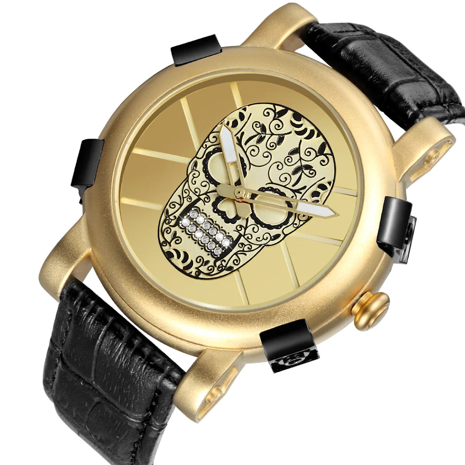 SKONE Herenhorloge Piraat Schedel Quartz Luxe Waterdicht Lederen Sport Horloge. Een stijlvol en sportief horloge, perfect voor de moderne man.