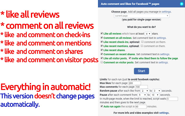 Comment and likes for Facebook™ SINGLE page