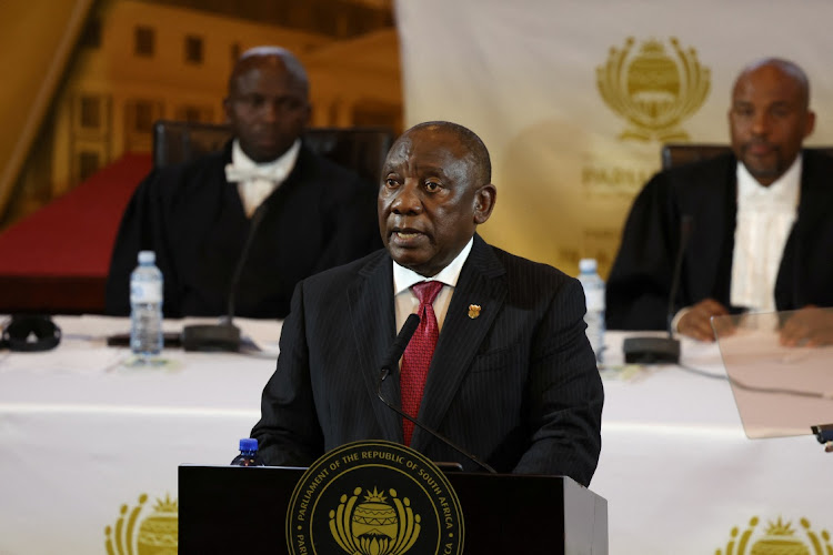 President Cyril Ramaphosa delivers his 2024 state of the nation address in Cape Town on February 8, 2024.