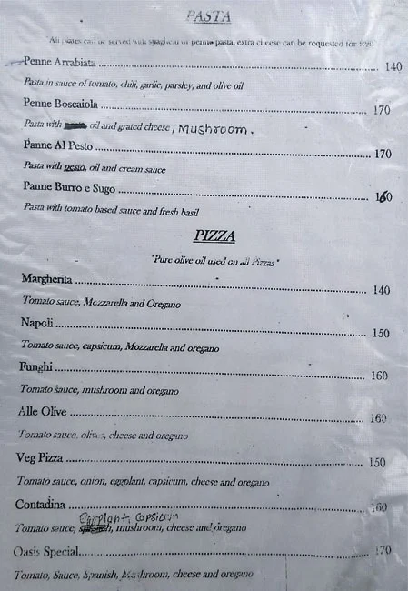 Oasis Cafe menu 