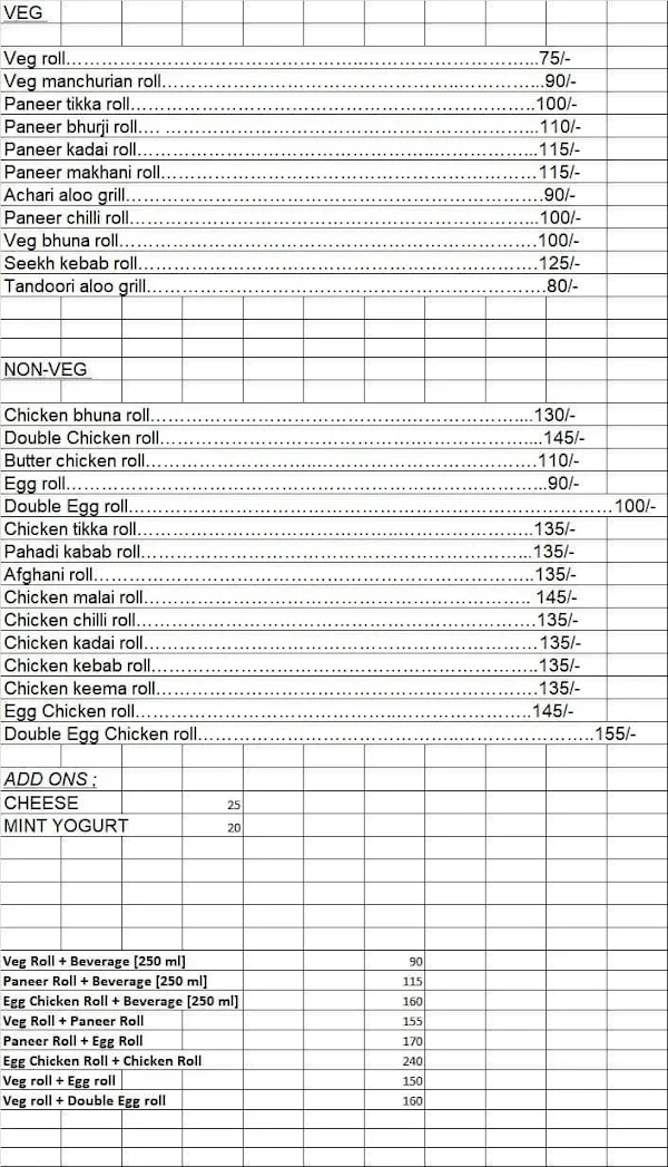 Drinx Exchange menu 