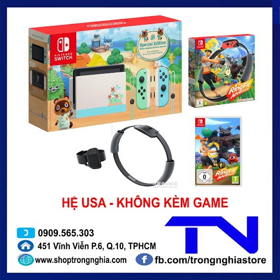 Máy Nintendo Switch V2 Phiên Bản Animal Crossing + Combo Ring Fit Adventure + Bọc Analog - Bảo Hành 12 Tháng