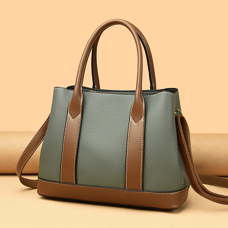 Bolsa Feminina Ombro e Transversal com Contraste de Cor, Grande Capacidade, Design Moderno, Perfeita para Diversas Ocasiões e Uso Diário