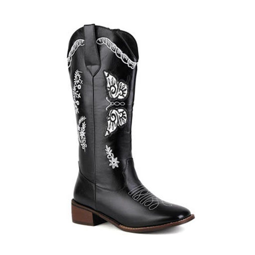 Title 8, Embroidered Square Toe Mid-heel Boots for Women...