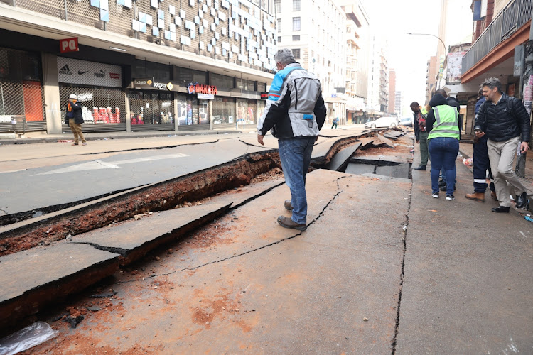 The damage on Bree street after yesterday's explosion in Johannesburg cbd damaging cars and taxis. One person has been confirmed dead.