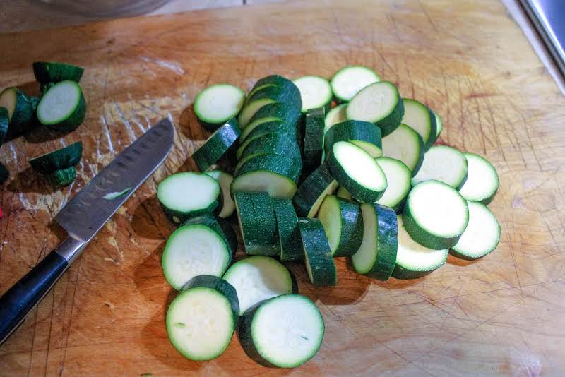 Slicing Zucchini Into Rounds.