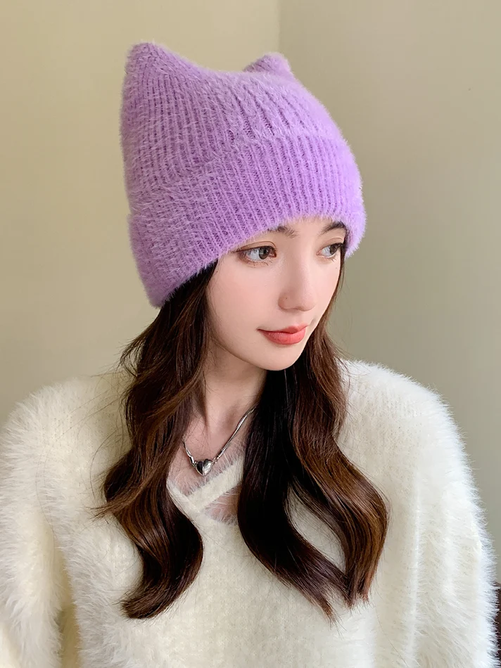 Winter Mink Cat Ears Pluche Meisjesmuts Warme gehoorbescherming Gebreide muts