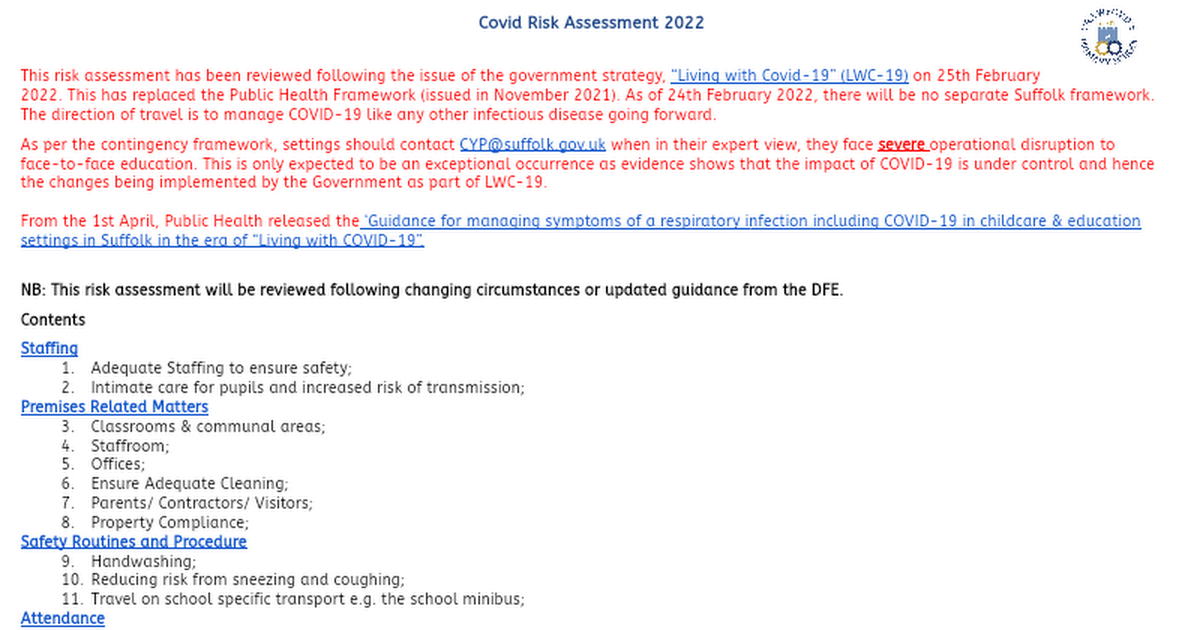 Risk Assessment for November 2021