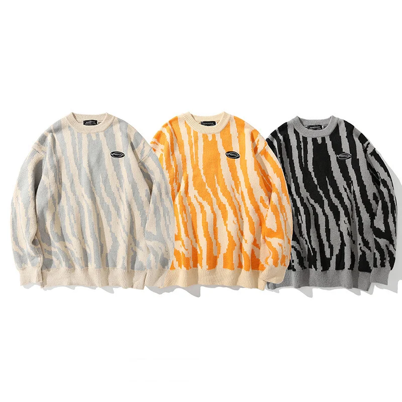 Pull Colorblock Homme Vintage Imprimé Zèbre Un Style Rétro et Unique Pour un Look Tendance Confort et Chaleur Idéal pour l'Hiver et Affirmer Votre Style