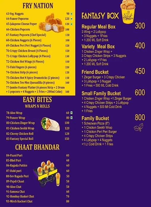 Fantasy Cake Shop menu 