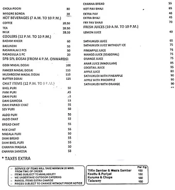 Sri Paarvathi Bavan menu 