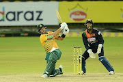 South Africa's Aiden Markram plays a shot during the first T20 International against Sri Lanka at R.Premadasa Stadium in Colombo, Sri Lanka on September 10 2021.