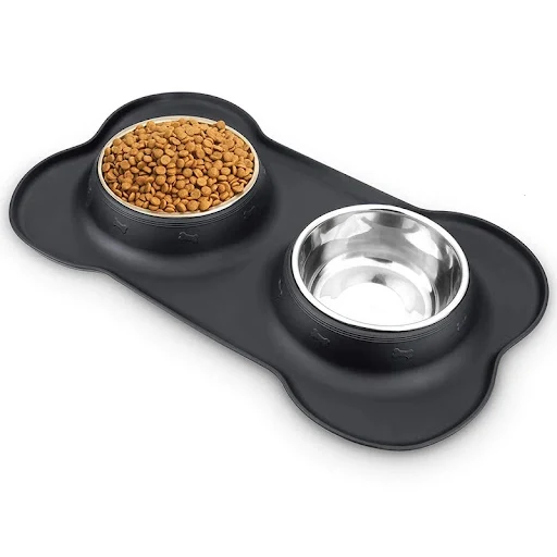 Antislip Double Dog Bowl With Silicone Mat Durable Stainless Steel Water Food Feeder Pet Feeding Drinking Bowls for Dogs