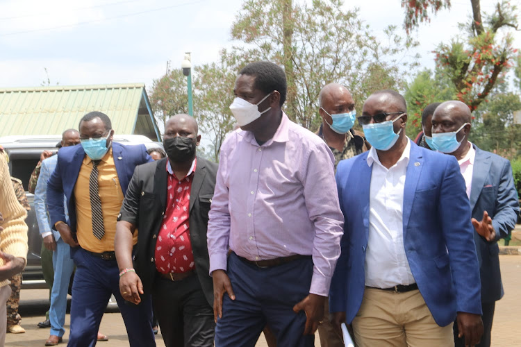 Agriculture CS Peter Munya and Rukuriri tea factory directors in Embu on Wednseday October 13,2021.