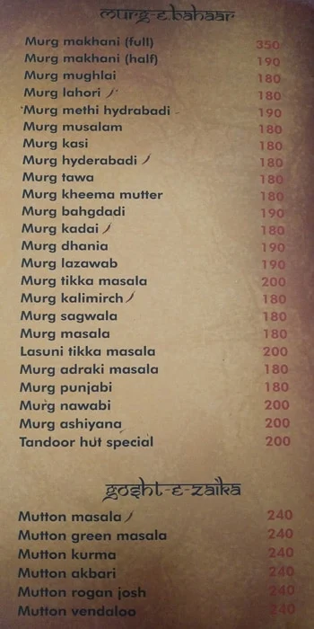 Tandoor Hut menu 