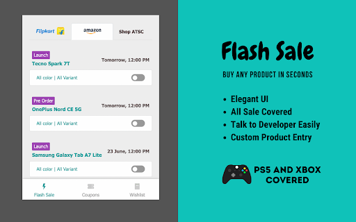 Flipkart & Amazon Flash Sale - ChromeXT